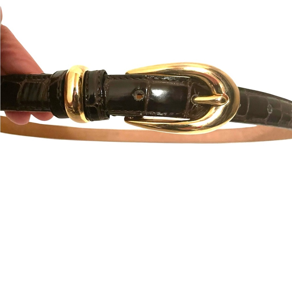 Unbranded Women’s Brown Croc Pattern Leather Belt Approx 31”-32” to middle hole - Picture 3 of 9